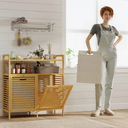 Tilt Out Laundry Hamper, Bamboo Cabinet with 2 Baskets, 2 Shelves, Natural Bathroom Cabinets at Gallery Canada