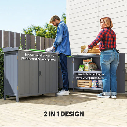 Outdoor Garden Storage Cabinet, Potting Bench with Galvanized Top, Grey Sheds at Gallery Canada