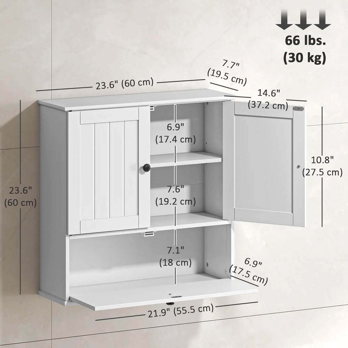 Farmhouse Medicine Cabinet, Adjustable Shelves, Flip-Down Door, White Wall Mounted Cabinets at Gallery Canada