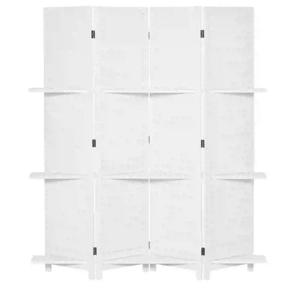 4-Panel Wall Partition, 3 Storage Shelves, Foldable, Wooden Frame, 5.6FT, White Room Dividers White at Gallery Canada