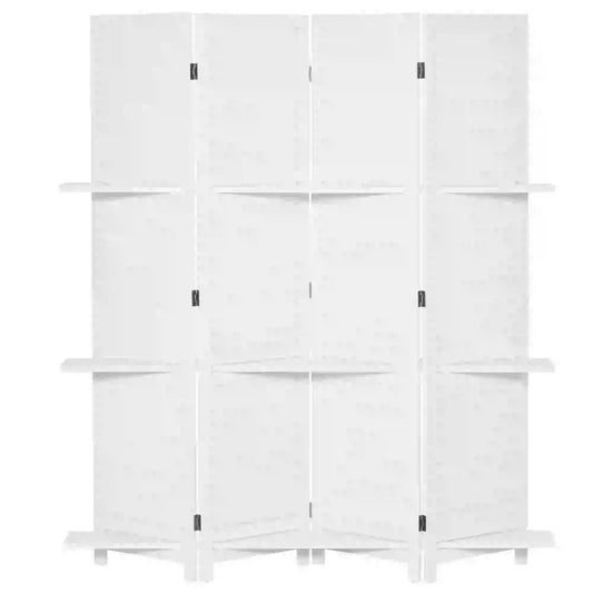 4-Panel Wall Partition, 3 Storage Shelves, Foldable, Wooden Frame, 5.6FT, White Room Dividers White at Gallery Canada