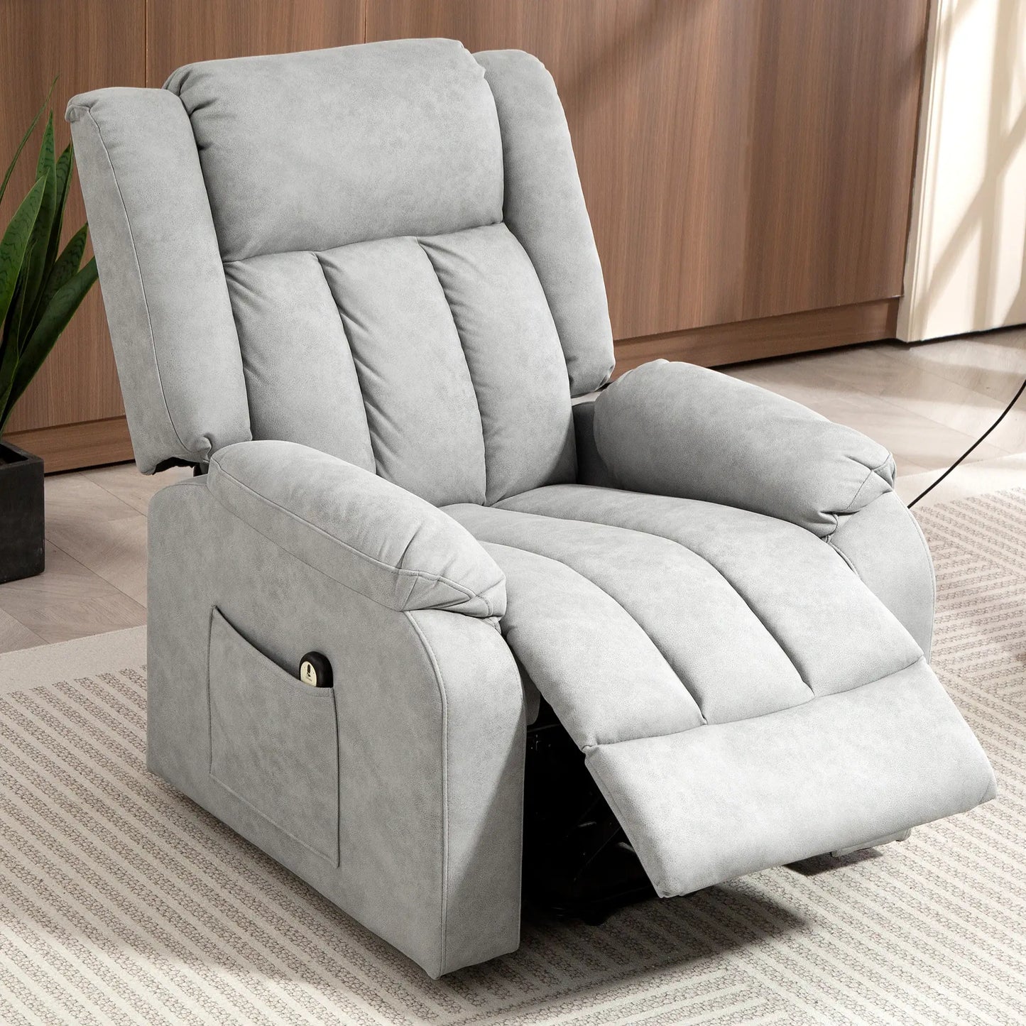 Electric Recliner Chair, Microfibre Upholstered, Remote Included, Light Grey Sofas & Reclining Chairs at Gallery Canada