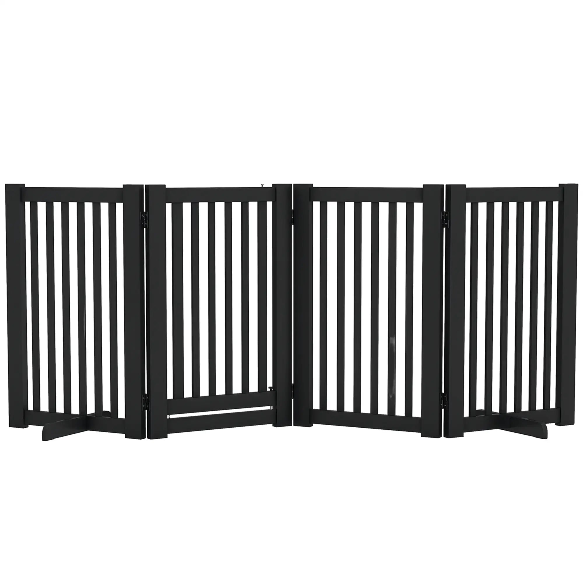 4 Panel Wooden Pet Gate, Free Standing, Open Door, Black Houses, Kennels & Pens at Gallery Canada