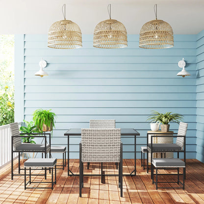 9-Piece Wicker Patio Dining Set, 4 Armchairs, 4 Stools, Tempered Glass Top, Light Grey Outdoor Dining Sets at Gallery Canada