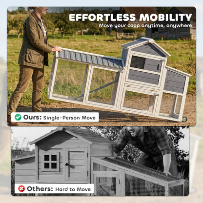 Mobile Chicken Coop With Wheels, 80" L, Wooden Hen House With Run Chicken Coops at Gallery Canada