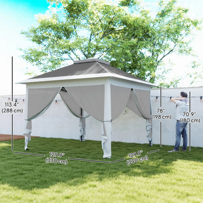 11' x 11' Pop Up Gazebo, Double Roof Foldable Canopy Tent, Dark Grey Pop Up Canopies at Gallery Canada