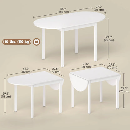 Solid Wood Kitchen Table, Drop Leaf, Folding Dining Table, White Dining Tables at Gallery Canada