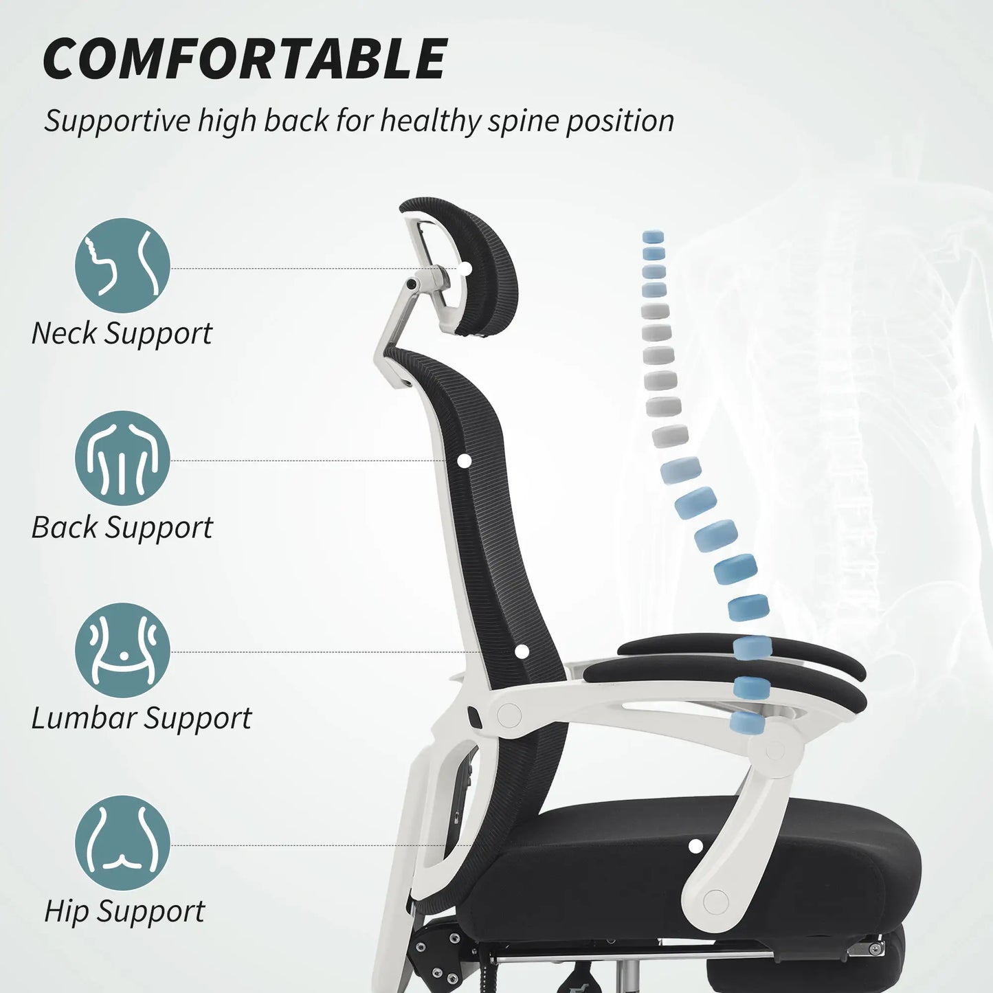 Ergonomic Office Chair, Mesh Reclining Desk Chair, Adjustable Lumbar Support, Headrest, Black Office Chairs at Gallery Canada