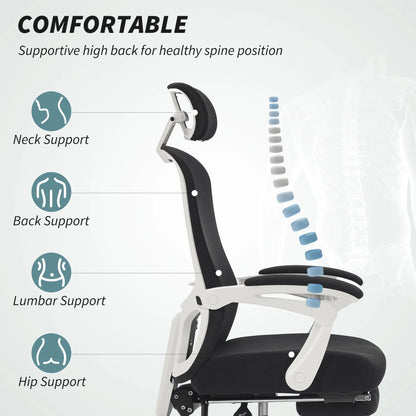 Ergonomic Office Chair, Mesh Reclining Desk Chair, Adjustable Lumbar Support, Headrest, Black Office Chairs at Gallery Canada