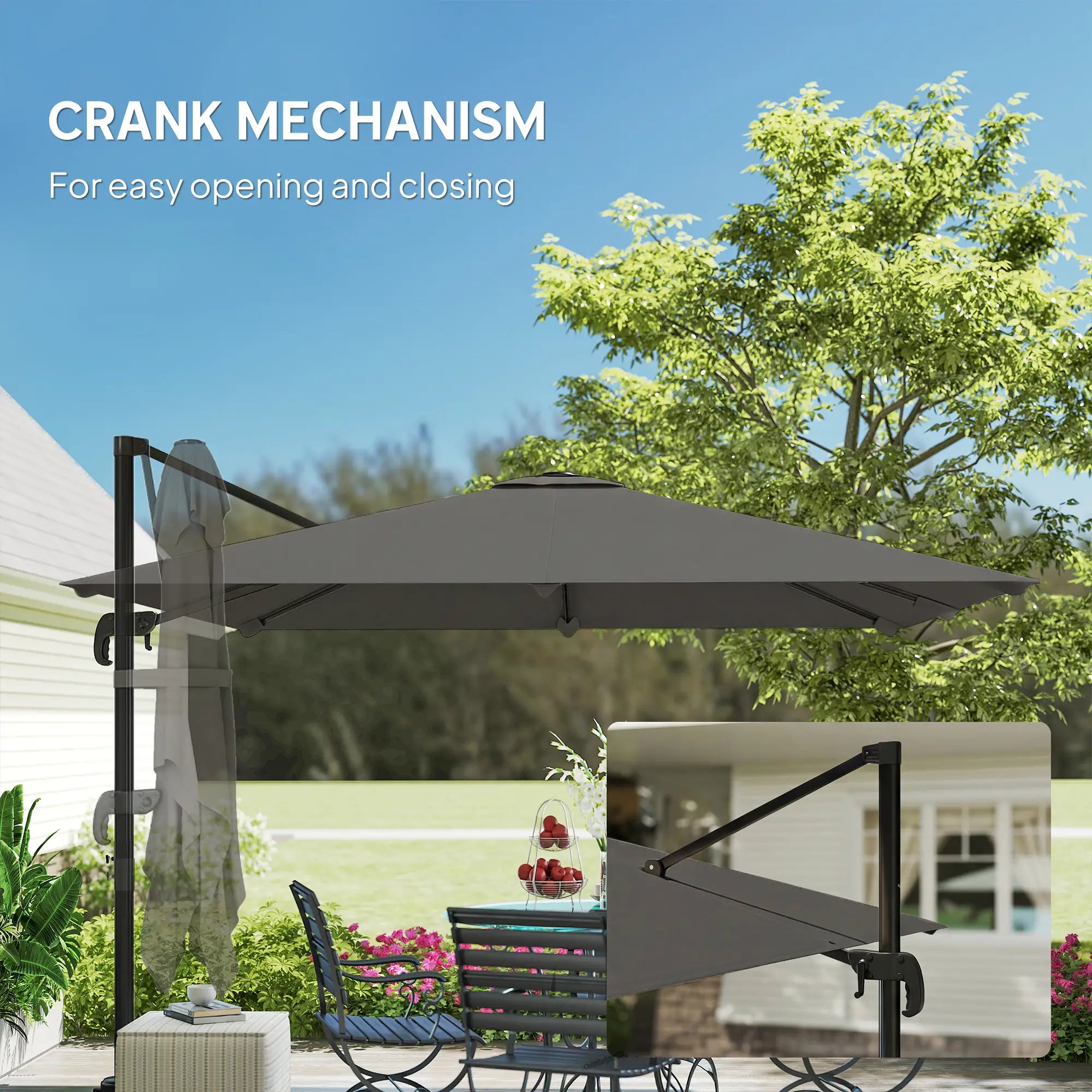 10 FT Square Patio Umbrella, Crank Handle, Cross Base, Tilt, 360° Rotation Offset Cantilever Umbrellas at Gallery Canada