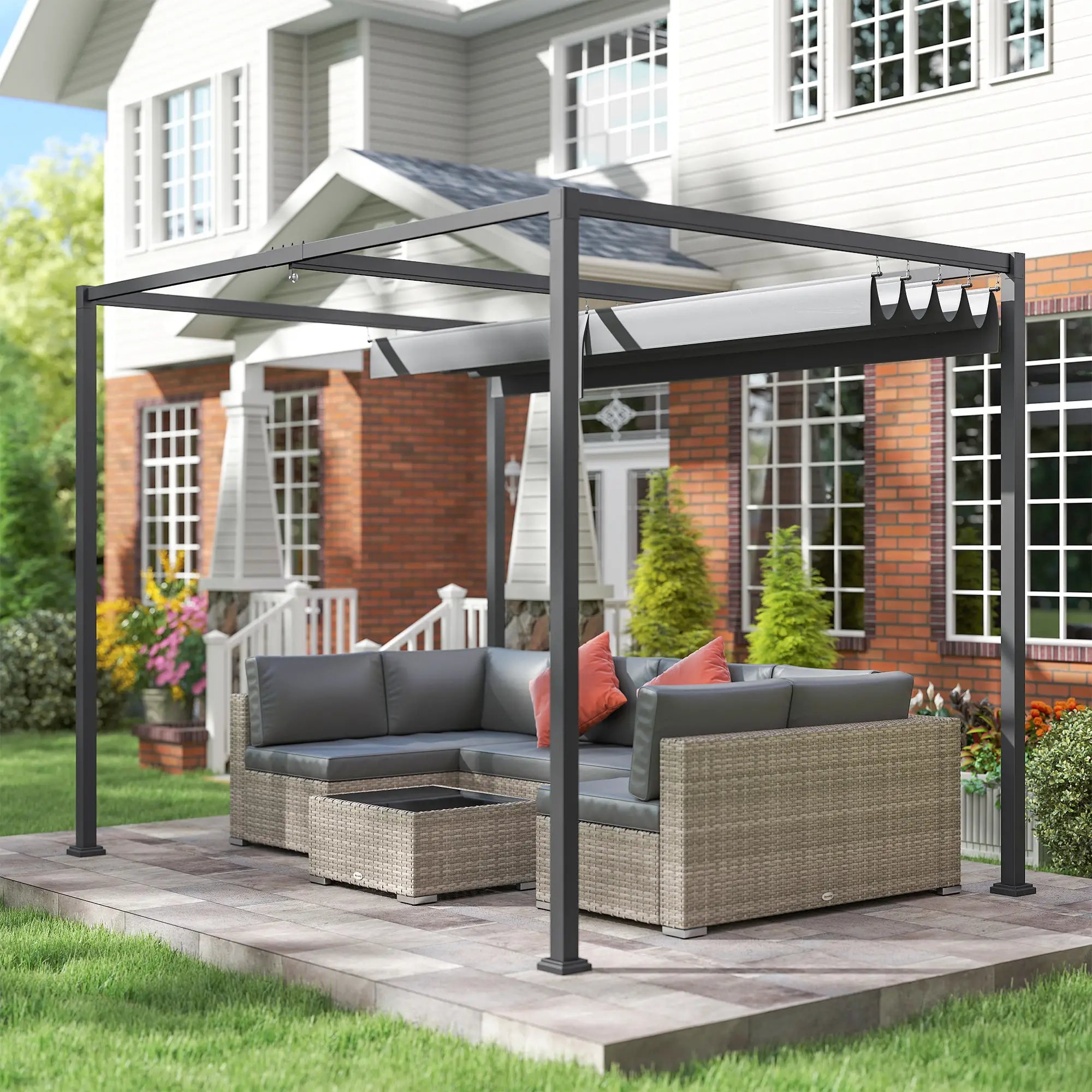 10x7ft Pergola, Retractable Roof, Outdoor Patio Sun Shelter, Grey Pergolas at Gallery Canada