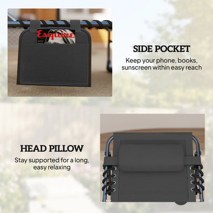 2 PCS Folding Chaise Lounge Chairs, Adjustable 5-Position, Cushion, Canopy, Side Pocket Lounger Chairs at Gallery Canada
