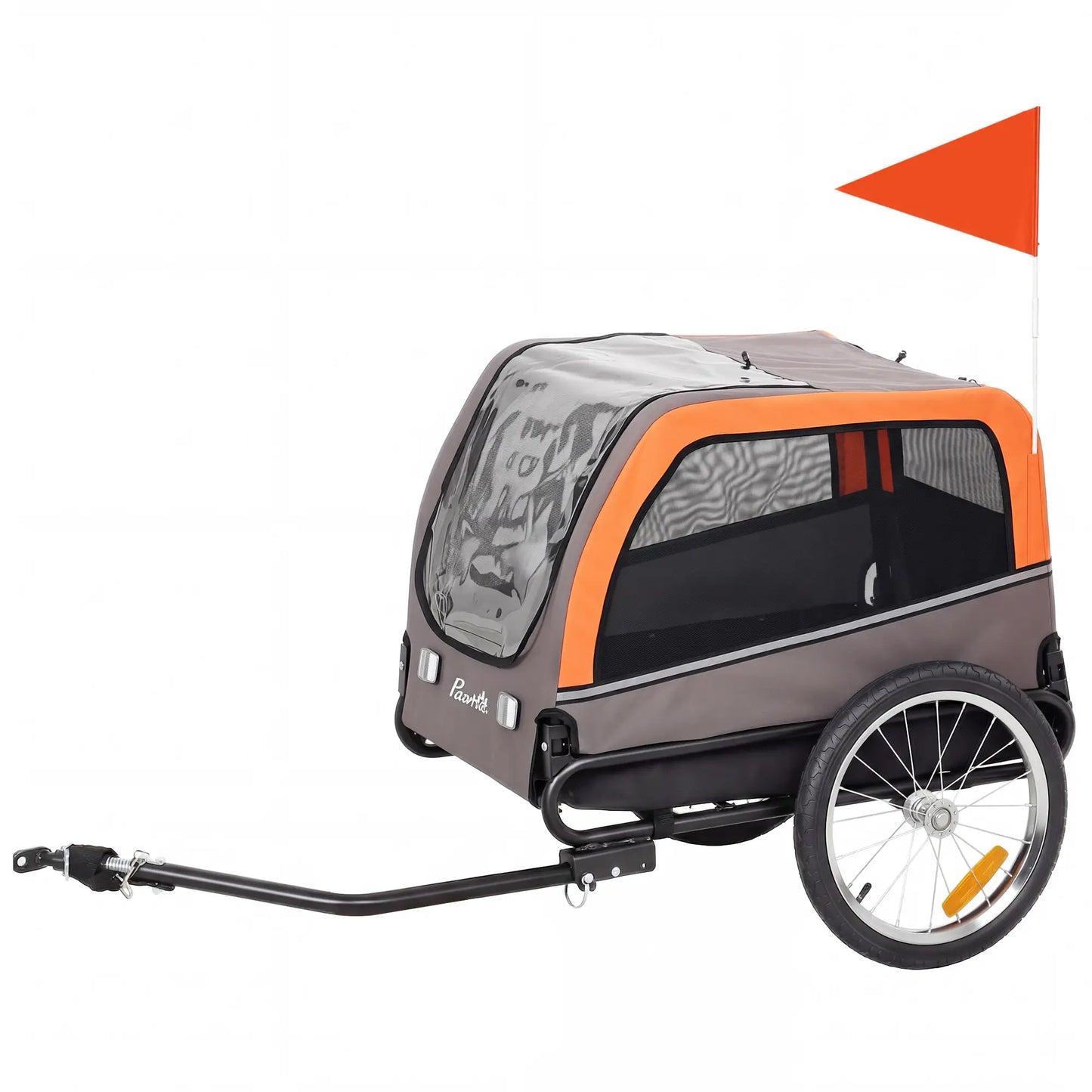 Dog Bike Trailer, Pet Cart Carrier With 2 Doors, Large Wheels, Safety Flag Dog Bike Trailers & Strollers Grey, Orange, Black at Gallery Canada
