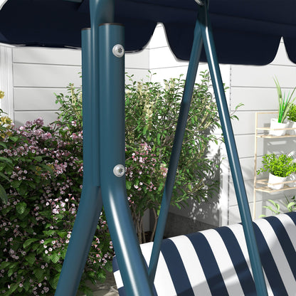 3-Seater Outdoor Porch Swing with Adjustable Canopy, Patio Swing Chair for Garden, Poolside, Backyard, Blue and White - Gallery Canada