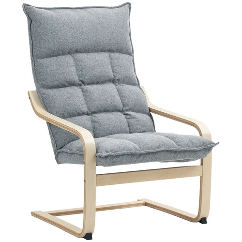Modern Armchair, Upholstered Accent Chair, Curved Leg, Light Grey