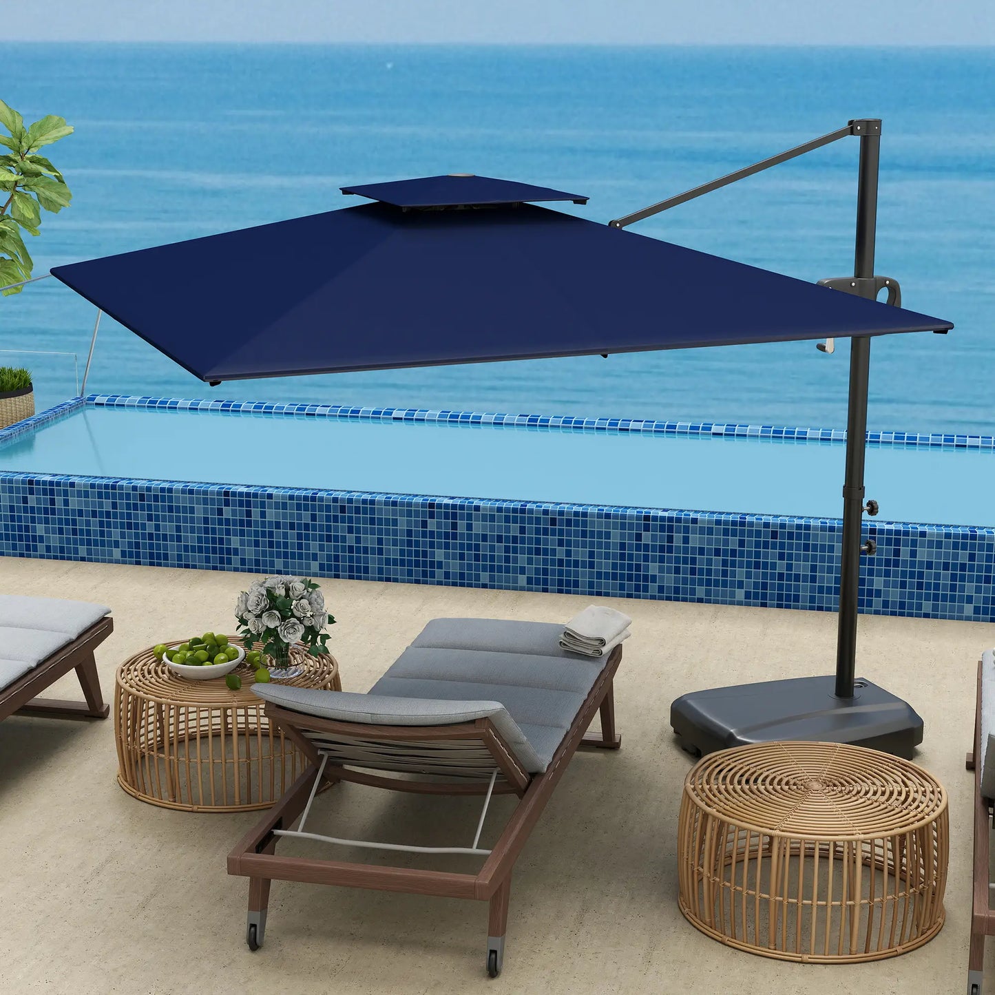 Square Cantilever Patio Umbrella, Double Top, 8' x 9', Dark Blue Offset Cantilever Umbrellas at Gallery Canada
