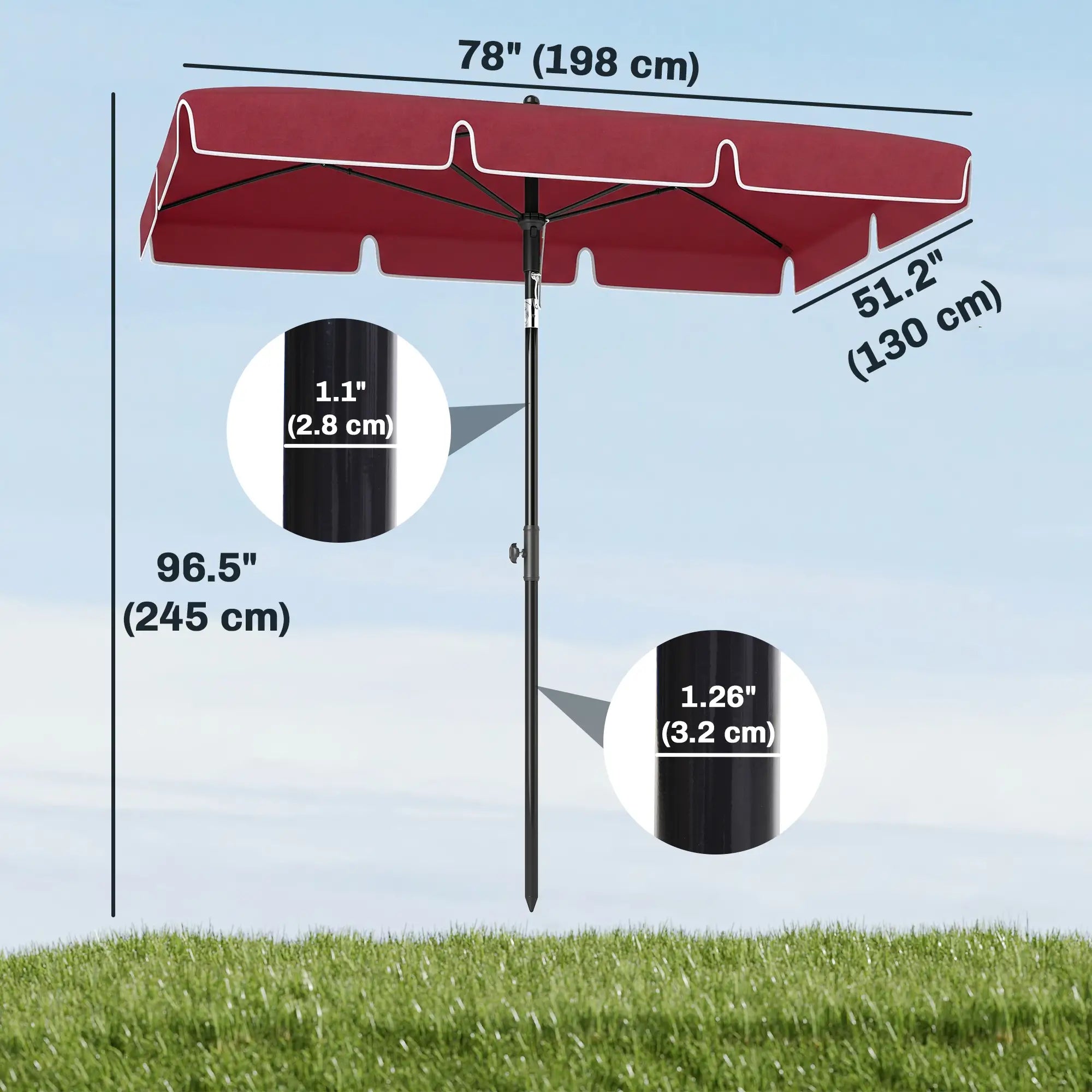 6.5x4ft Rectangle Tilt Adjustable Patio Umbrella, Red Sun Umbrellas at Gallery Canada
