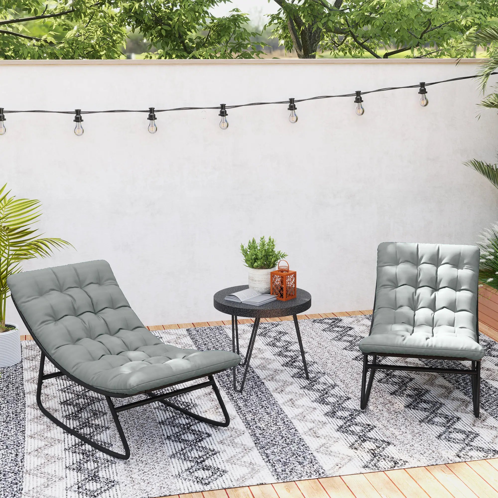 Outdoor Rocking Chair Set of 2 with Cushion, Steel Frame, Grey Outdoor Rocking Chairs at Gallery Canada
