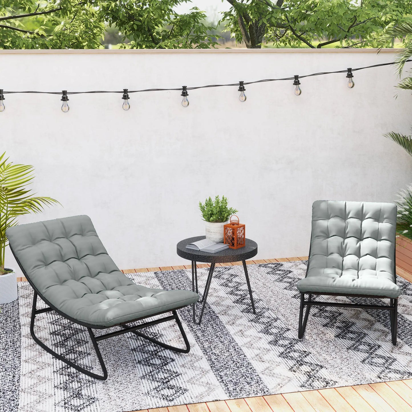 Outdoor Rocking Chair Set of 2 with Cushion, Steel Frame, Grey Outdoor Rocking Chairs at Gallery Canada
