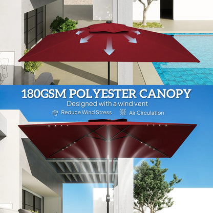 6' x 10' Rectangular Patio Umbrella, 22 LED Solar Lights, Tilt, Crank, Wine Red Sun Umbrellas at Gallery Canada