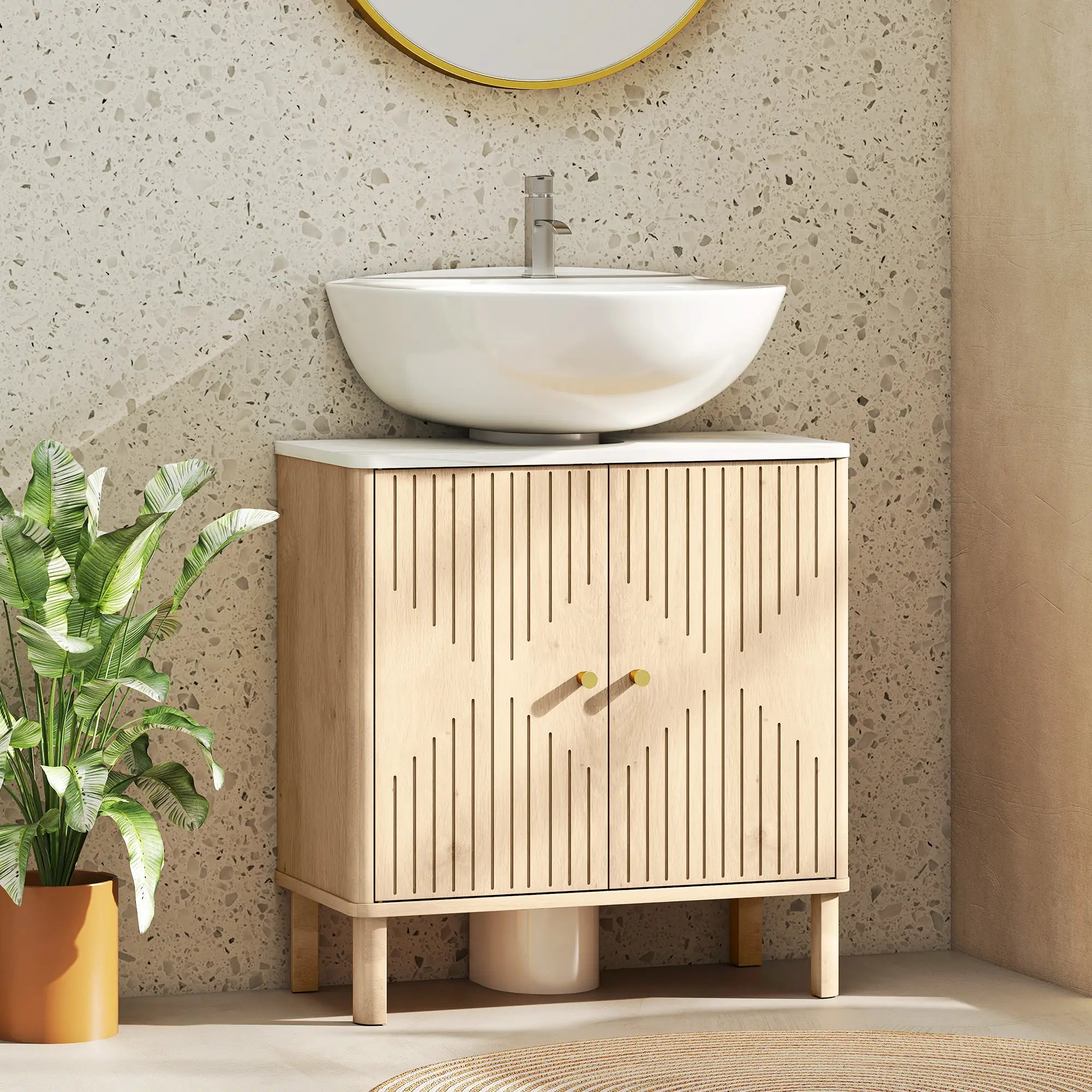 Floor Standing Bathroom Vanity, Bathroom Vanity Cabinet with Adjustable Shelf, Oak Sink Cabinets at Gallery Canada