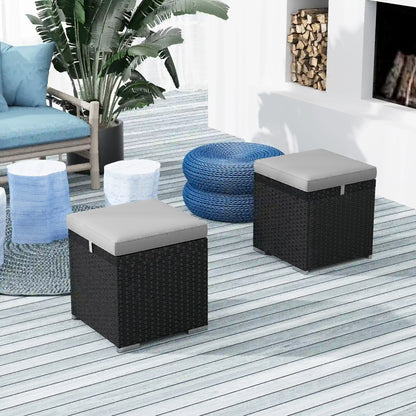2 Wicker Outdoor Ottomans with Storage, Removable Cushion, Grey Patio Furniture Sets at Gallery Canada