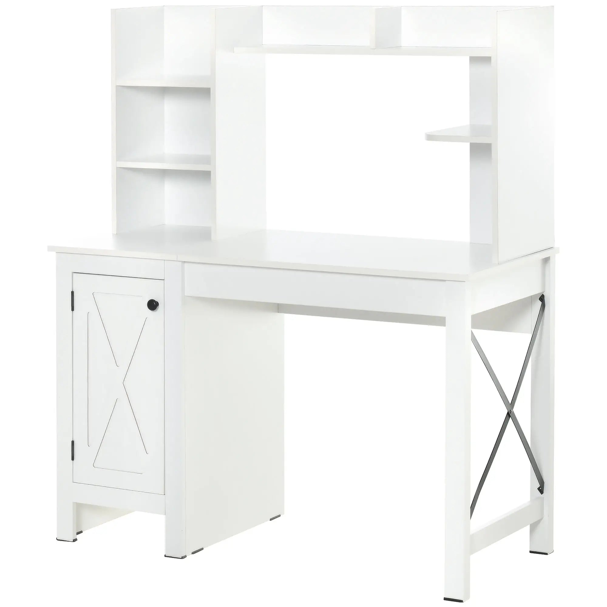 Farmhouse Computer Desk with Storage, 47 Inch, White Computer Desks White, Black at Gallery Canada