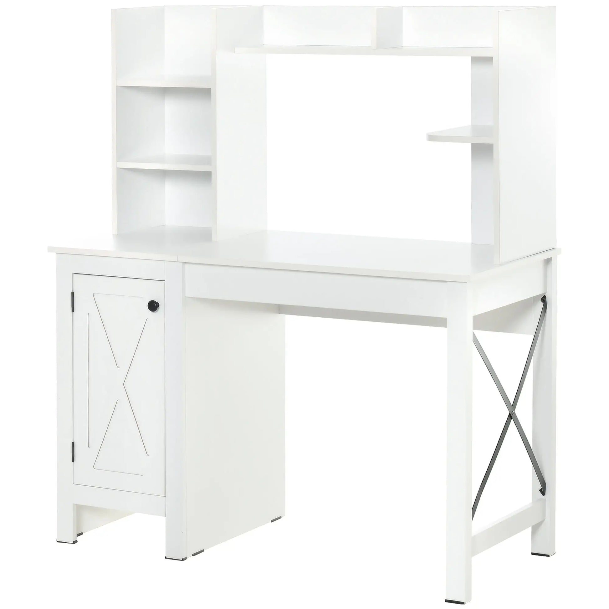 Farmhouse Computer Desk with Storage, 47 Inch, White Computer Desks White, Black at Gallery Canada