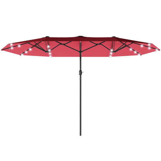 173.2" Double-Sided Sun Umbrella, LED Solar Light, No Base, Wine Red Double-sided Umbrellas Wine Red at Gallery Canada