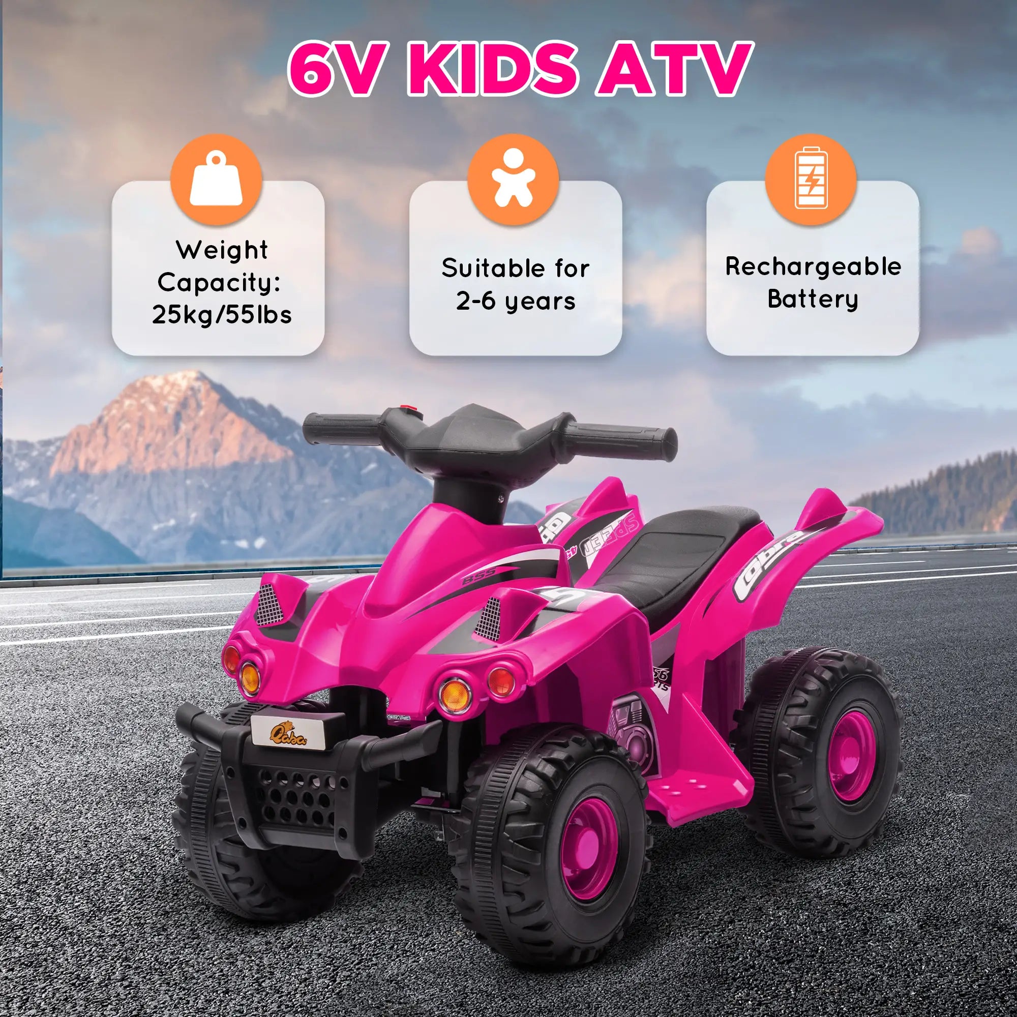 6V Kids ATV Quad with Music, Forward, for 2-6 Years, Pink Electric Toy Cars at Gallery Canada
