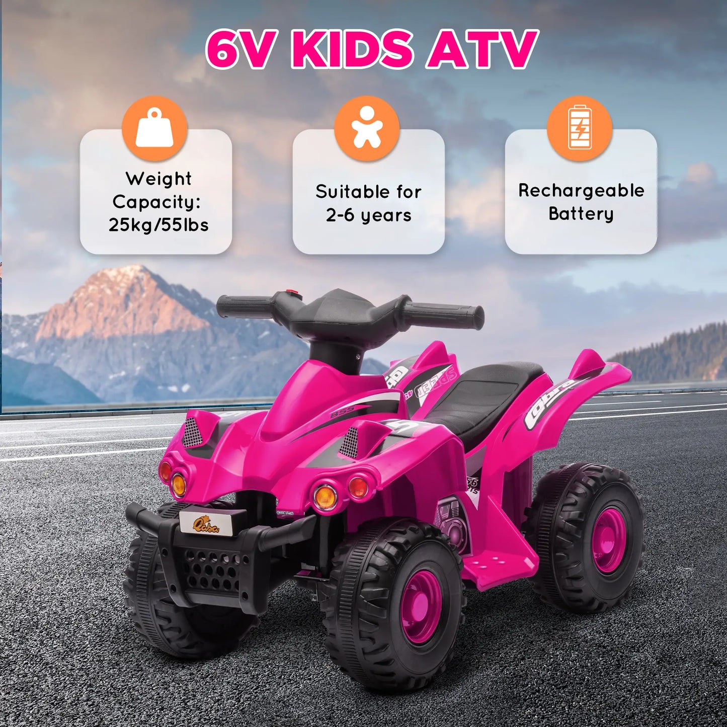 6V Kids ATV Quad with Music, Forward, for 2-6 Years, Pink Electric Toy Cars at Gallery Canada