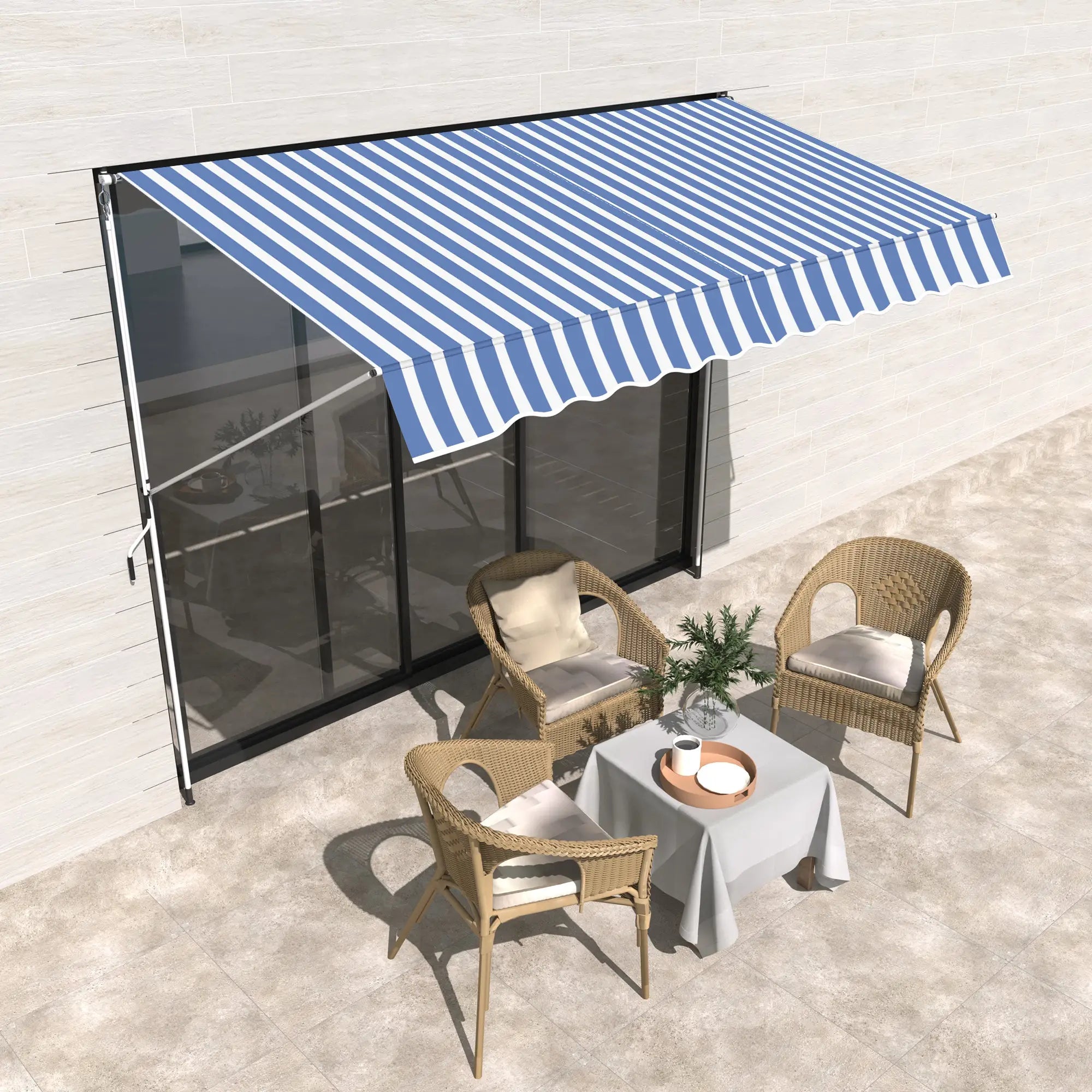 10x5ft Manual Retractable Awning, Patio Sun Shade, Water Resistant, Blue Door Awnings at Gallery Canada