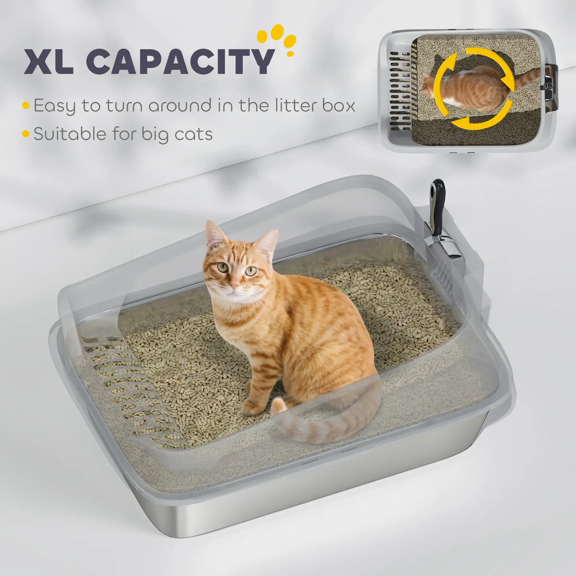 Stainless Steel Cat Litter Box, Metal Scoop, Anti Leakage, 24