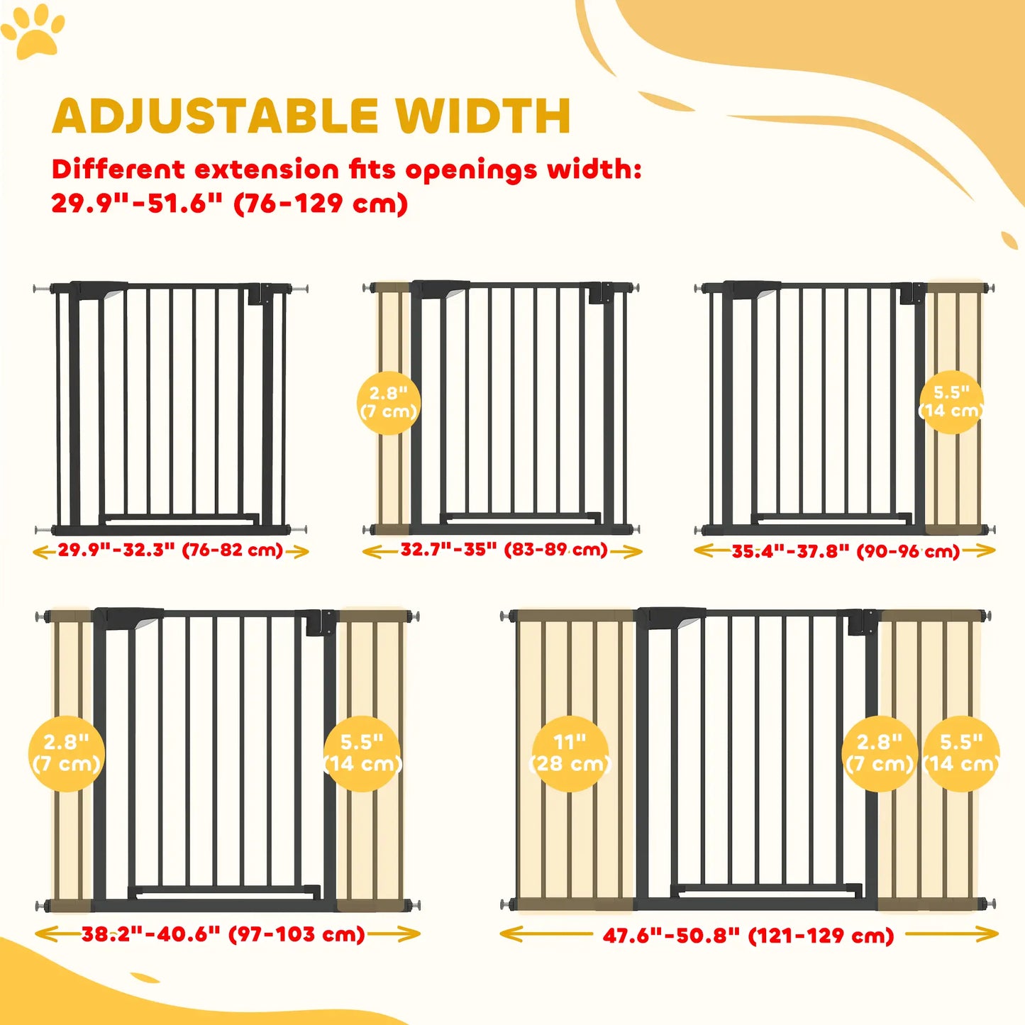 Baby Gate, Pet Safety Gate, 30"-51" Wide, Auto-Close, Black