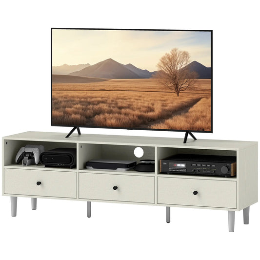 TV Stand for 75 Inches, 3 Storage Shelves, 3 Drawers, White TV Stands White at Gallery Canada