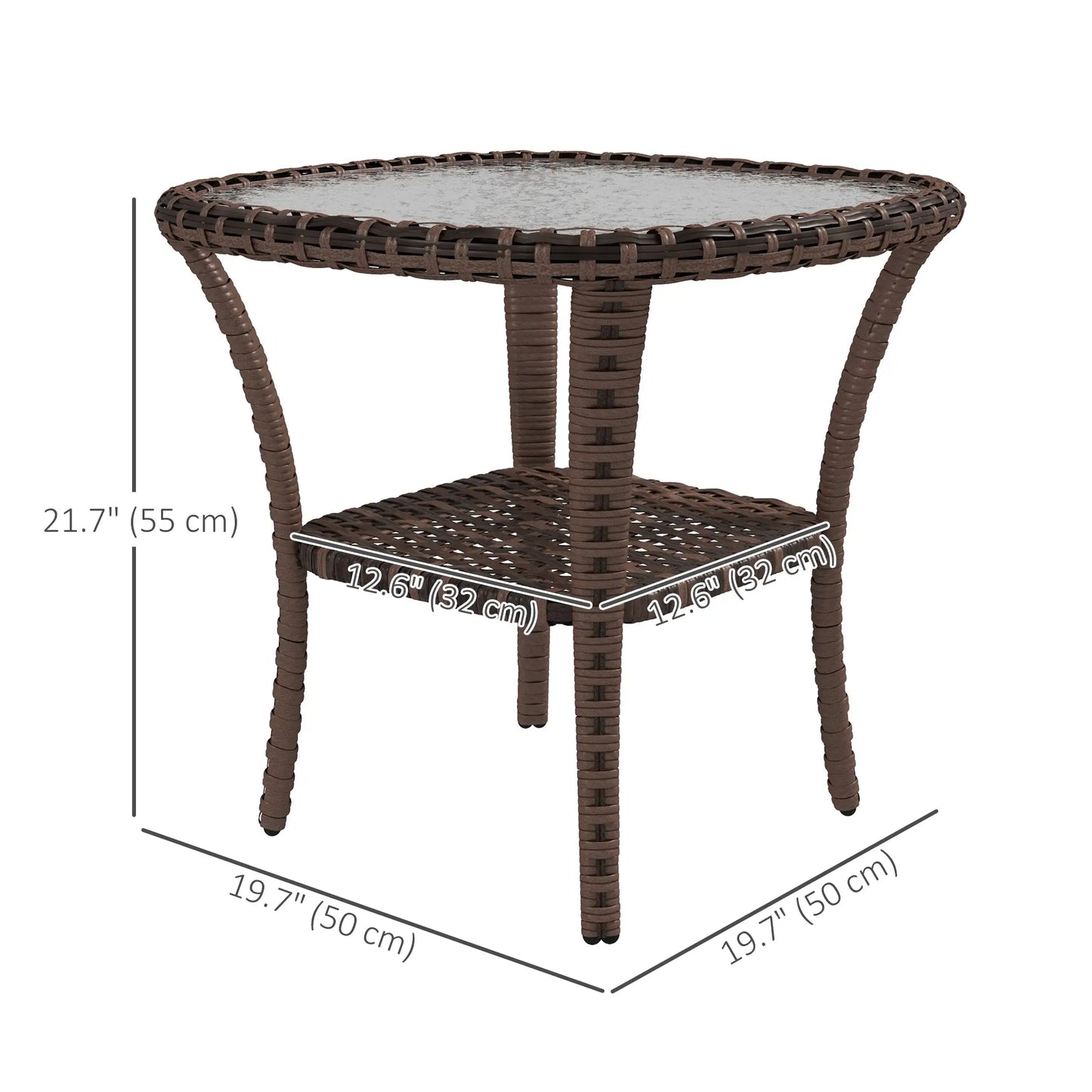 Outdoor Coffee Table With Storage Shelf, Wicker Side Table, Water-Ripple Glass Top, Mix Brown Patio Side Tables at Gallery Canada