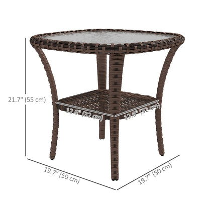 Outdoor Coffee Table With Storage Shelf, Wicker Side Table, Water-Ripple Glass Top, Mix Brown Patio Side Tables at Gallery Canada