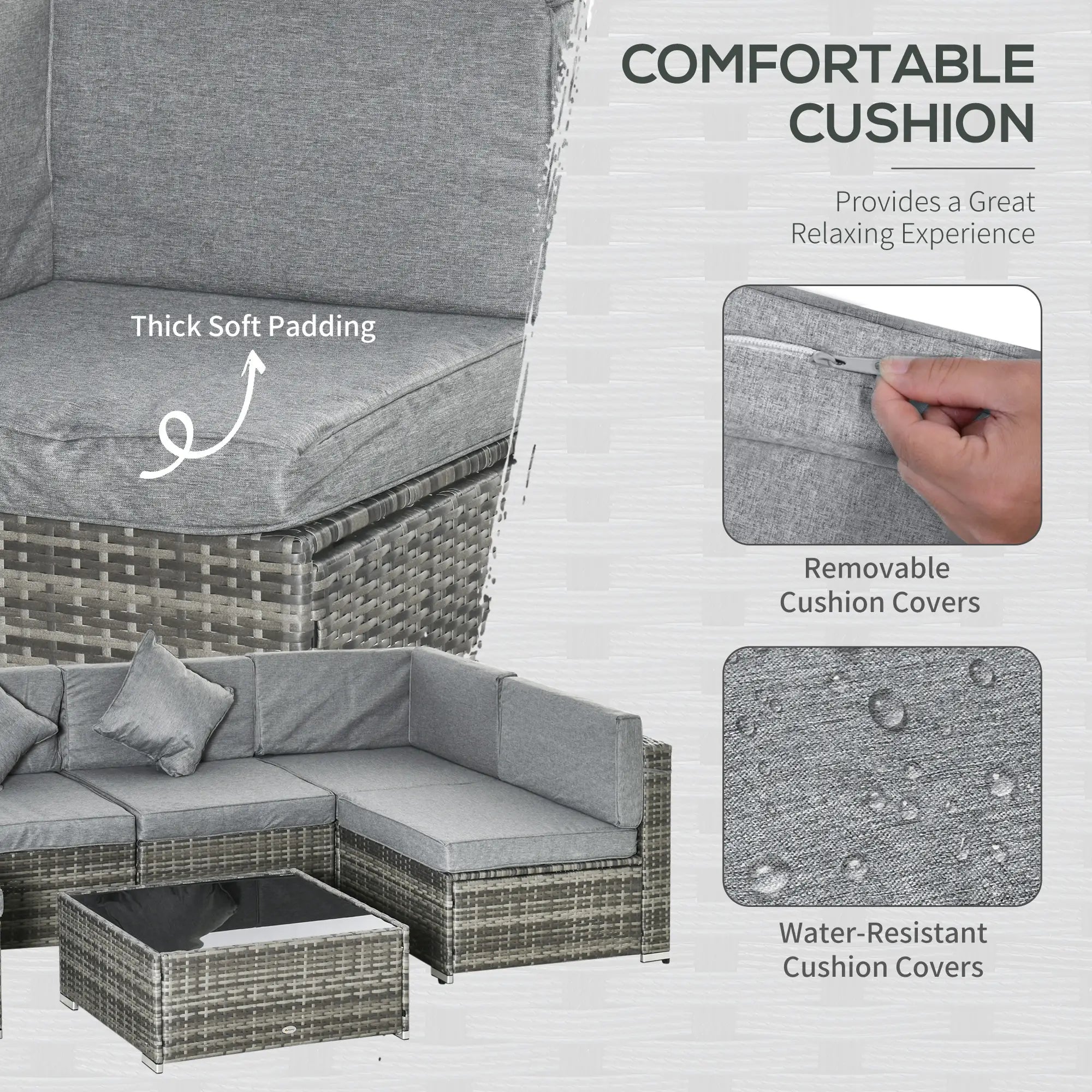 7pc Garden Wicker Sectional Set w/ Tea Table Patio Rattan Lounge Sofa Outdoor Deck Furniture Light Grey Patio Furniture Sets at Gallery Canada