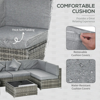 7pc Garden Wicker Sectional Set w/ Tea Table Patio Rattan Lounge Sofa Outdoor Deck Furniture Light Grey Patio Furniture Sets at Gallery Canada