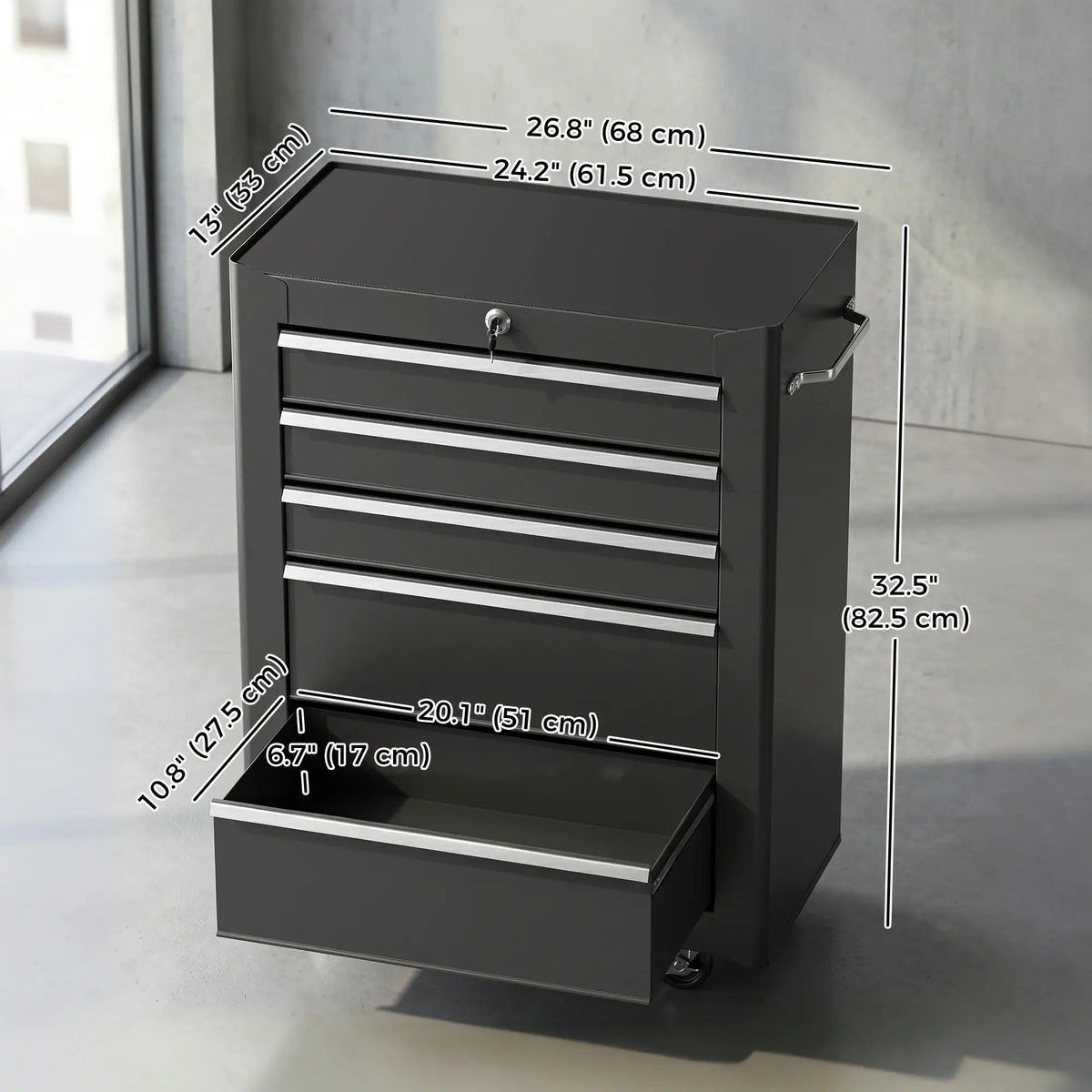 5-Drawer Rolling Tool Cabinet, Lockable Tool Chest, Black Tool Organizers at Gallery Canada