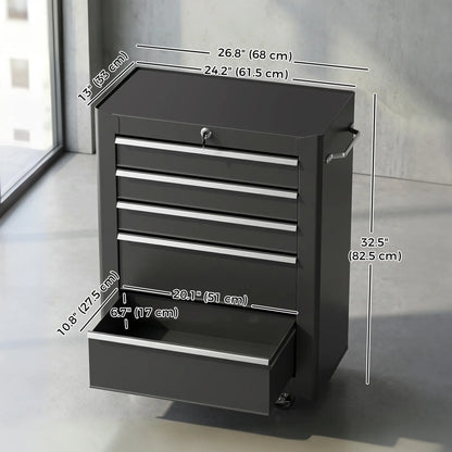 5-Drawer Rolling Tool Cabinet, Lockable Tool Chest, Black Tool Organizers at Gallery Canada