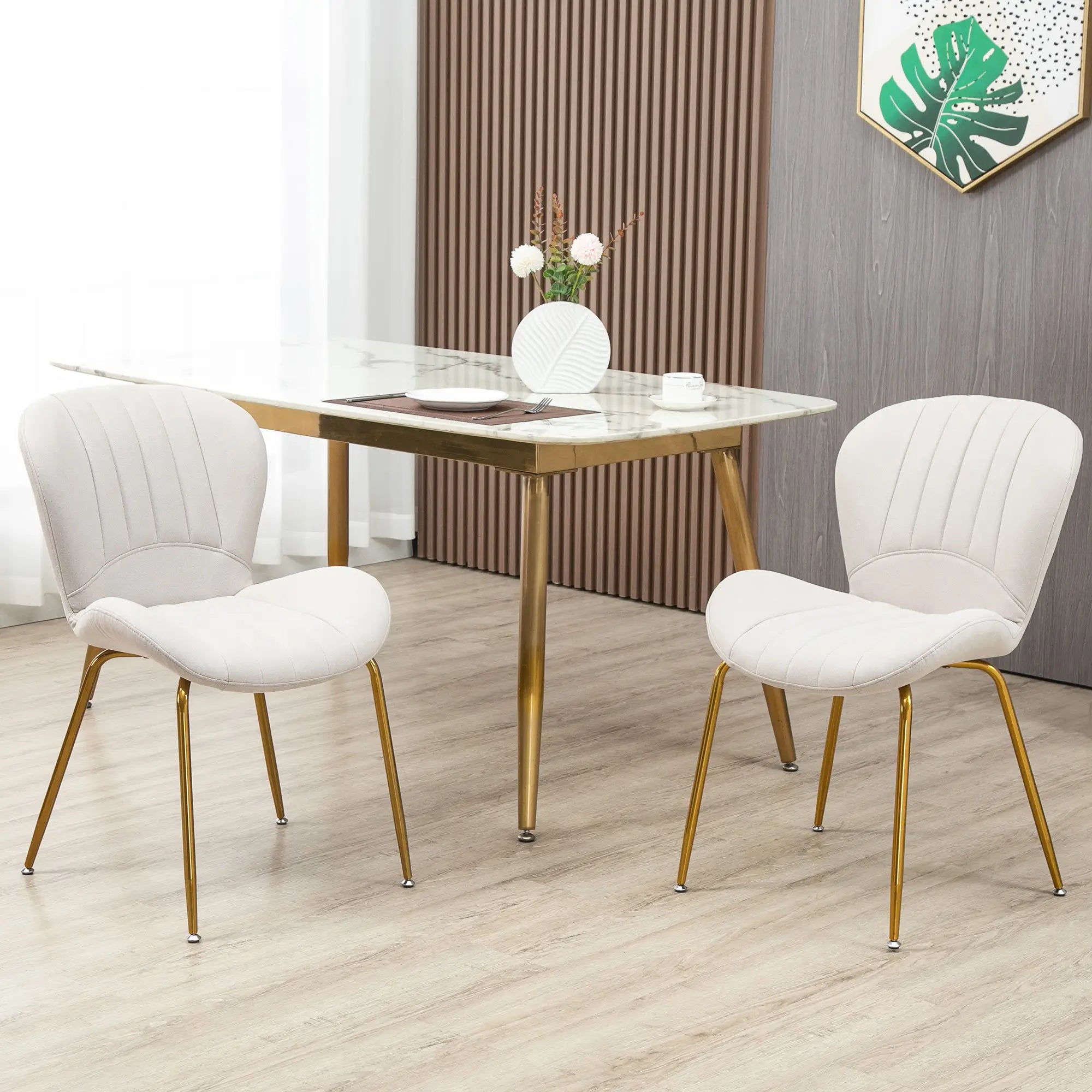 Modern Dining Chairs Set of 2, Cushioned Backrest, Cream White Bar Stools at Gallery Canada