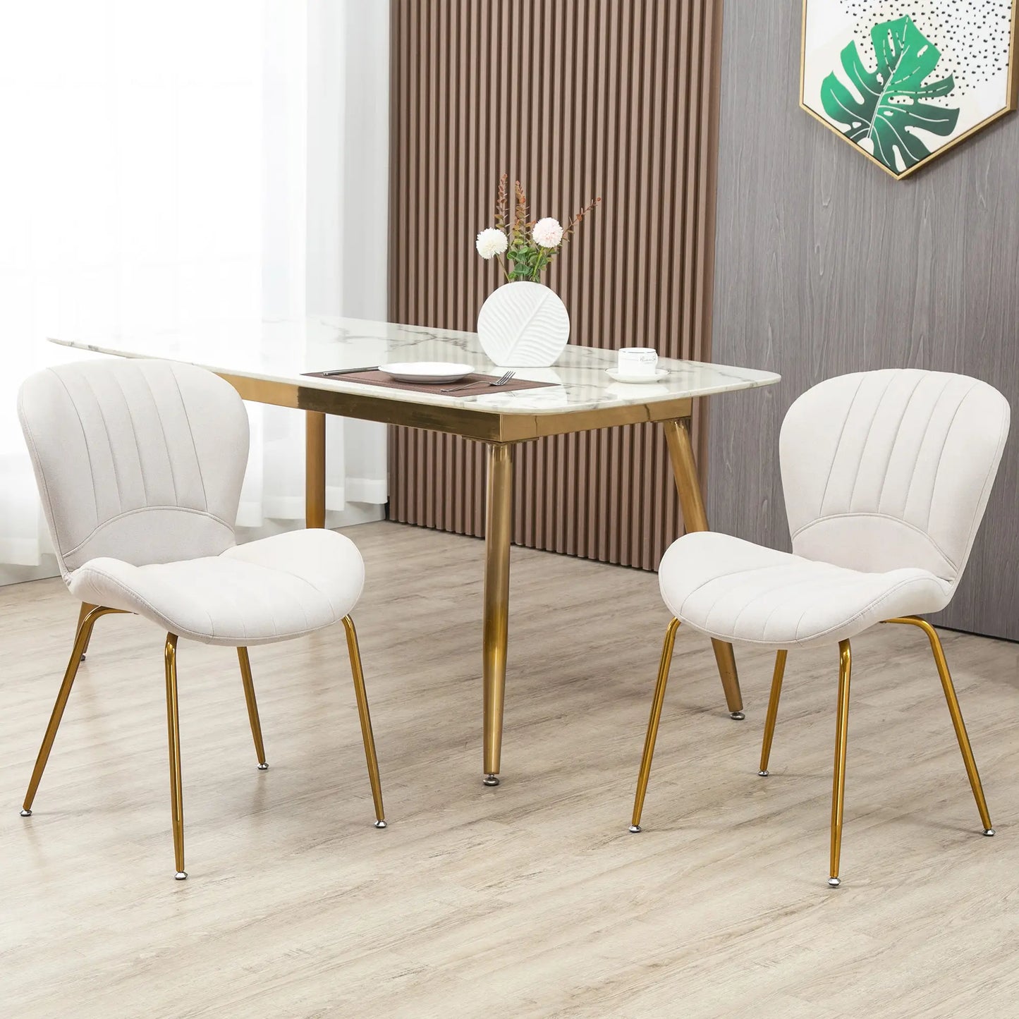 Modern Dining Chairs Set of 2, Cushioned Backrest, Cream White Bar Stools at Gallery Canada