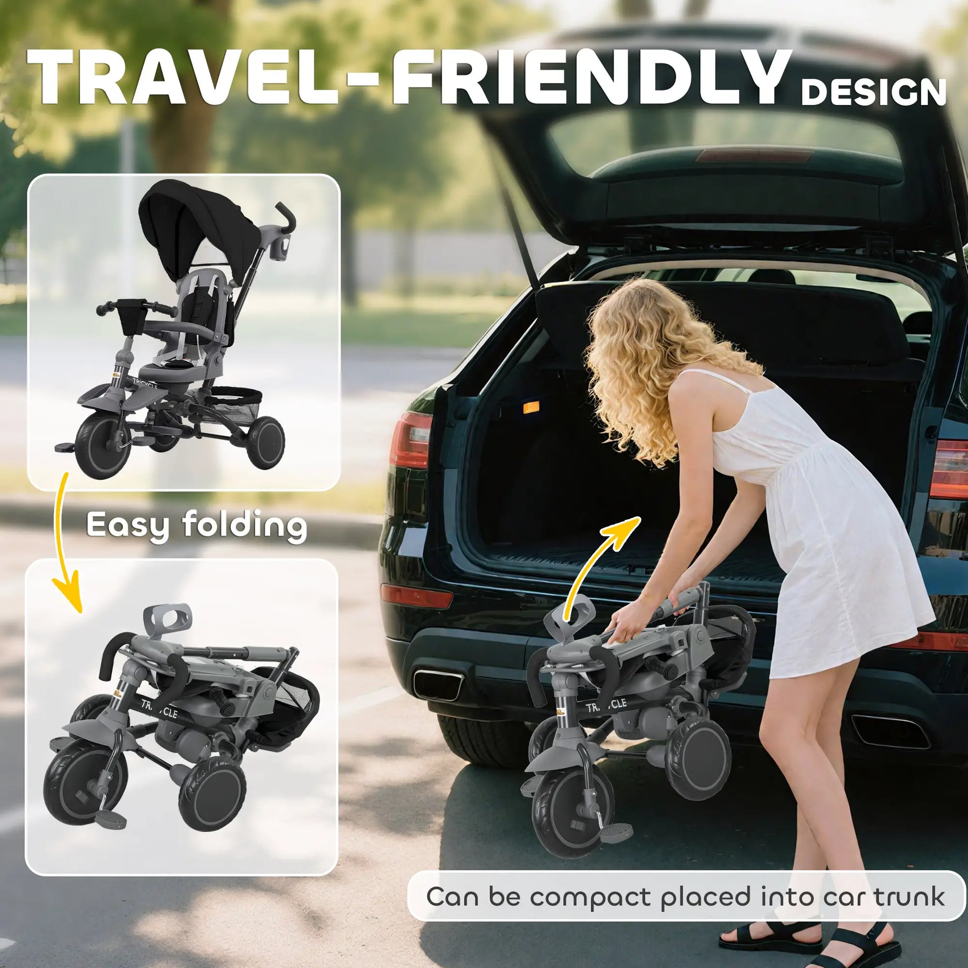 6 in 1 Toddler Tricycle, Push Handle, Removable Canopy, Rotatable Seat, Black Tricycles for Kids at Gallery Canada