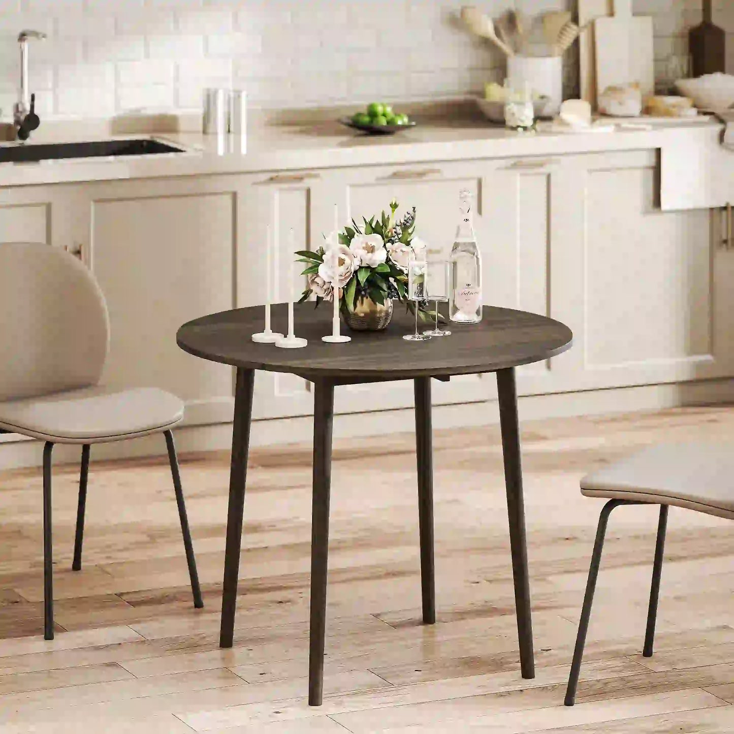 Round Folding Dining Table, Drop Leaf Kitchen Table, Distressed Grey, Wood Legs, Grey Bar Tables & Dining Tables at Gallery Canada