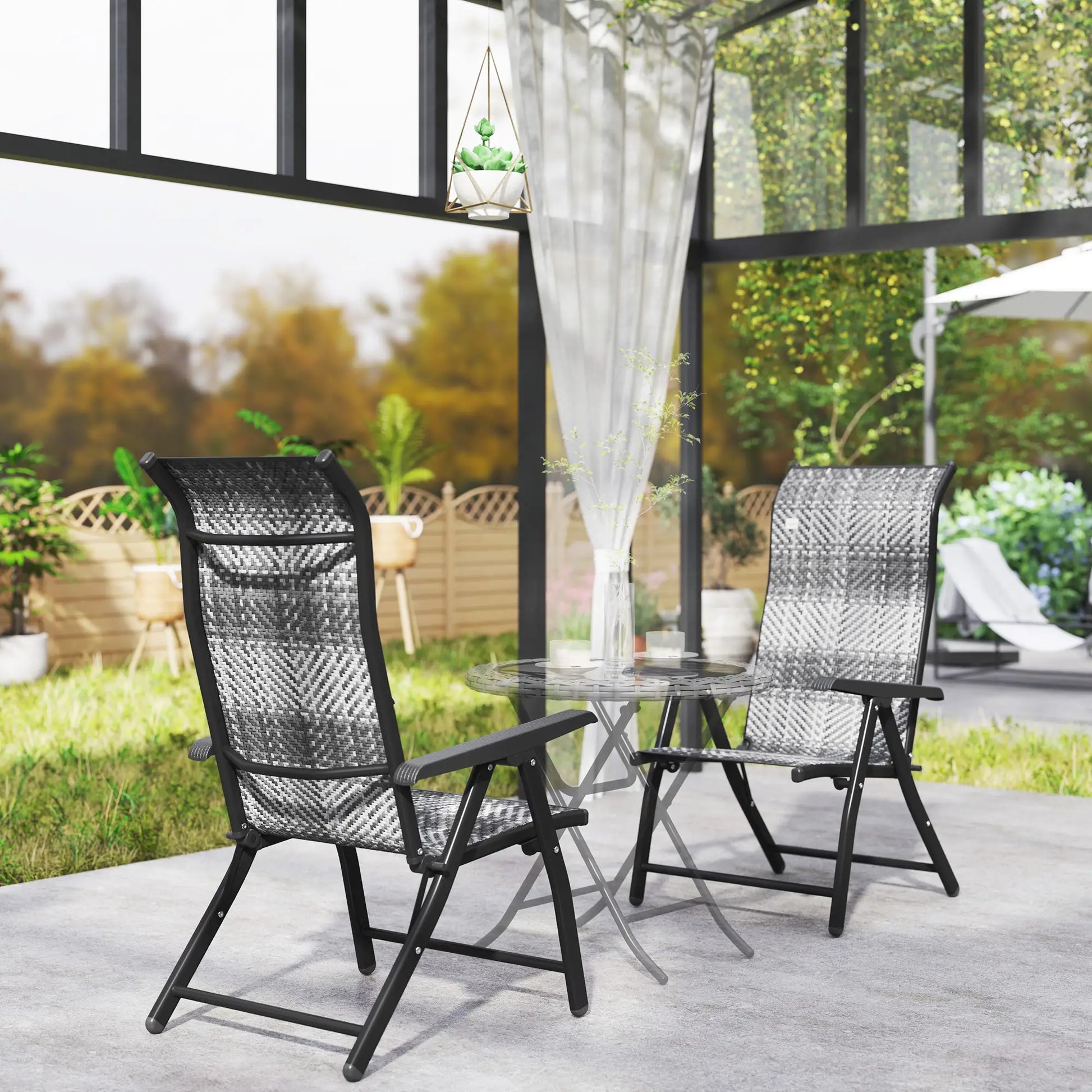 2PCs Outdoor Wicker Folding Chairs, Adjustable Backrest, Mixed Grey, Grey Patio Chairs at Gallery Canada