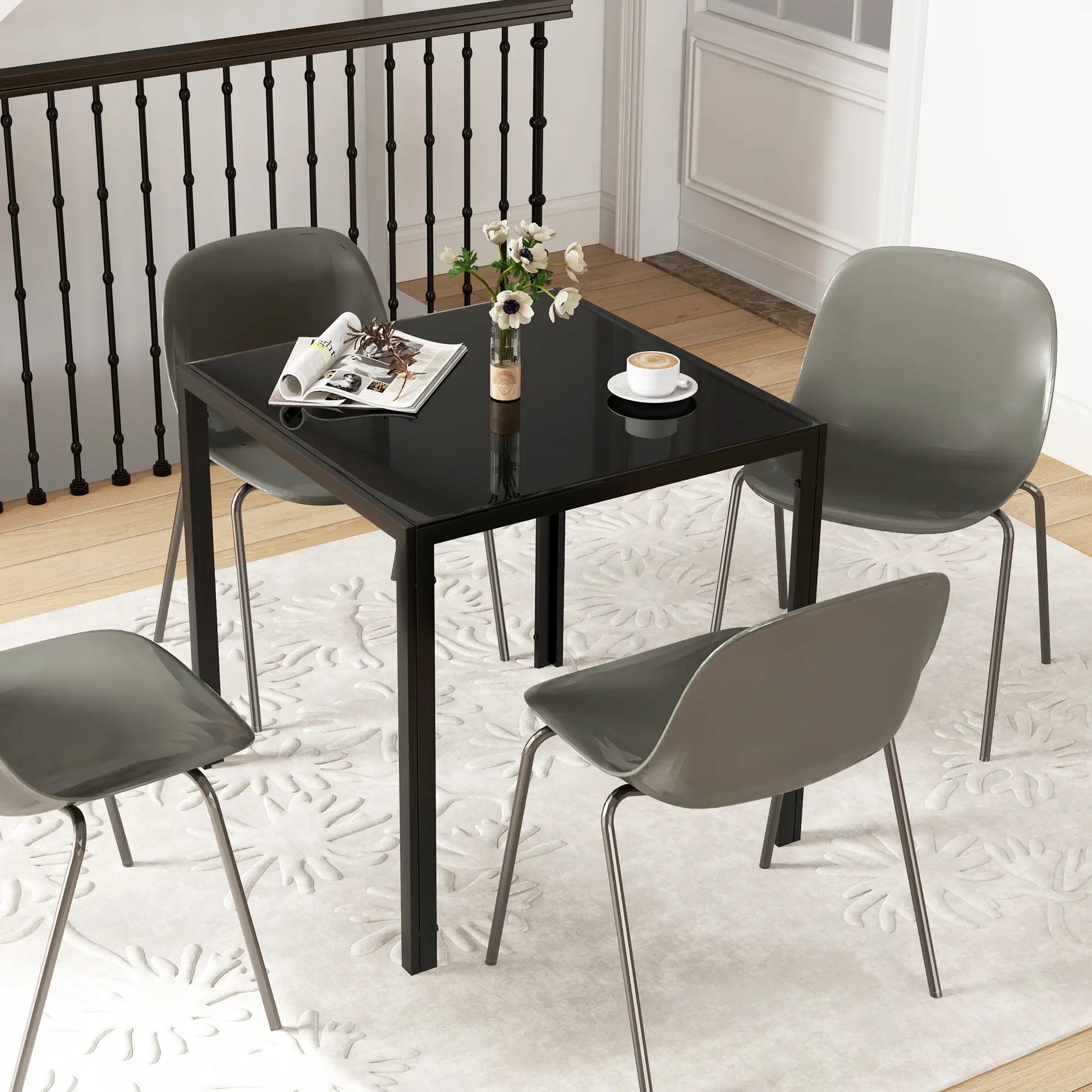 Square Kitchen Table, Glass Top, Steel Legs, 2-4 People, Black Dining Tables at Gallery Canada