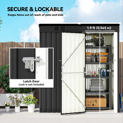 5 x 3 ft Metal Garden Shed, Lean-To Outdoor Storage, Dark Grey Sheds at Gallery Canada