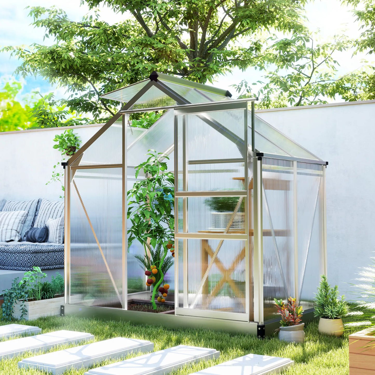 6' x 4' x 6.6' Polycarbonate Greenhouse, Walk-In Kit, Silver Walk In Greenhouses at Gallery Canada