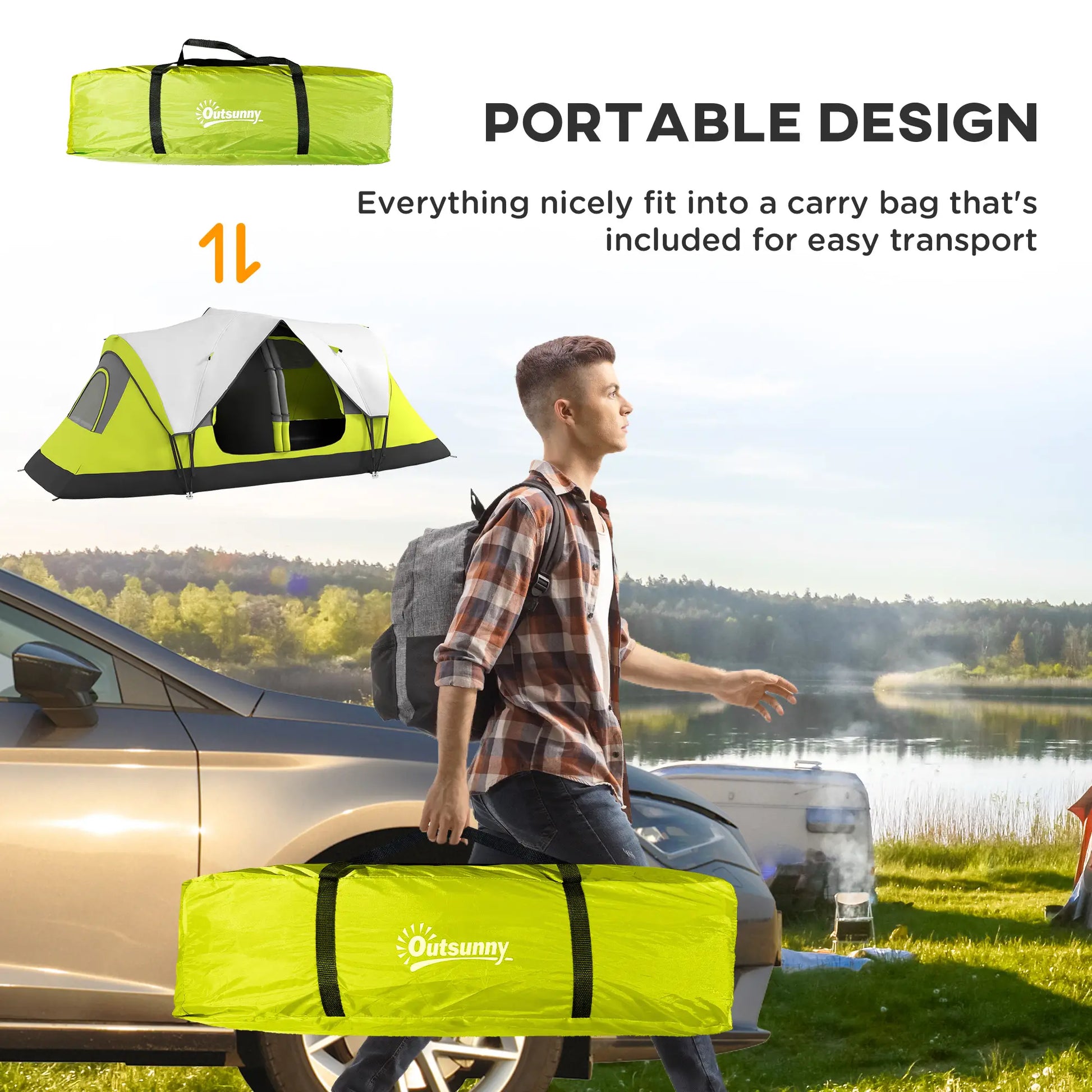 6-8 Man Camping Tent, 2000mm Waterproof Rainfly, Carry Bag, Green Camping Tents at Gallery Canada